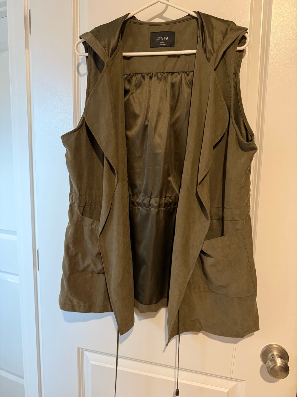 Active USA Olive Green Utility Vest Hooded Cargo Pockets S